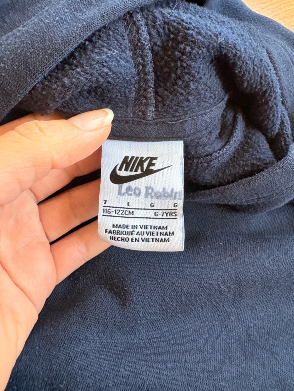 Nike Kids Navy Hoodie with Light Blue Logo Size 7 or L - Picture 4 of 5